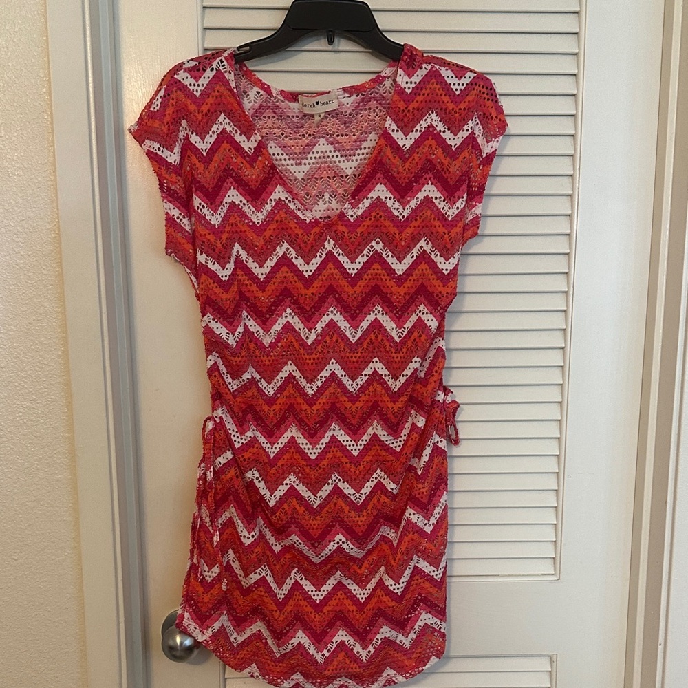 Derek Heart Chevron Swim Coverup - Pink, orange, and White